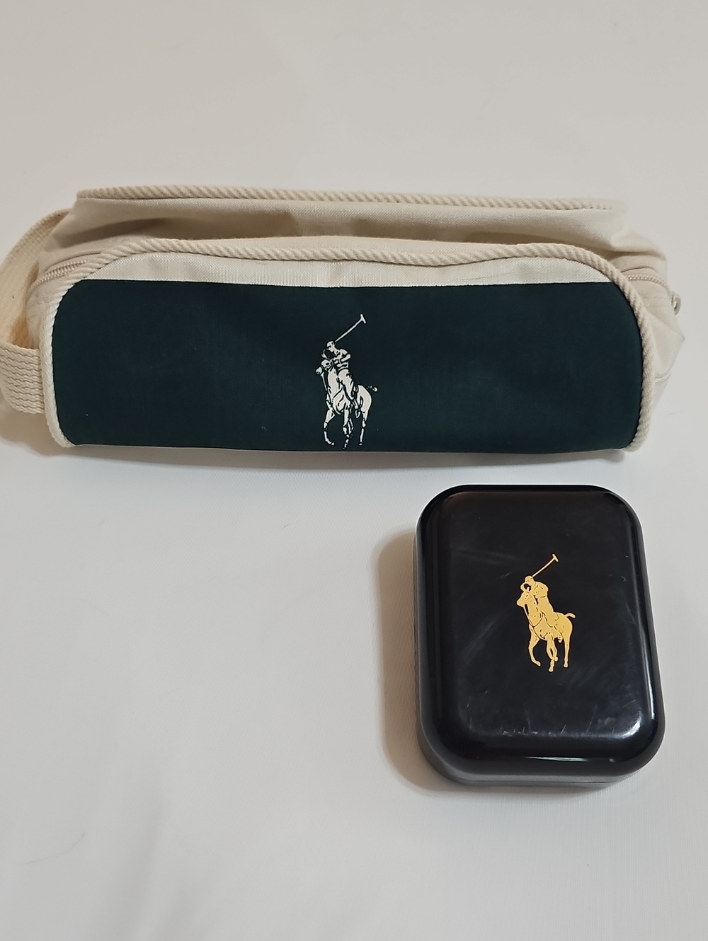 Polo by Ralph Lauren Dark Green and Cream Canvas Toiletry Kit with Logo